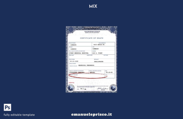 modello di certificato di morte del Dipartimento della Salute degli Stati Unit 1